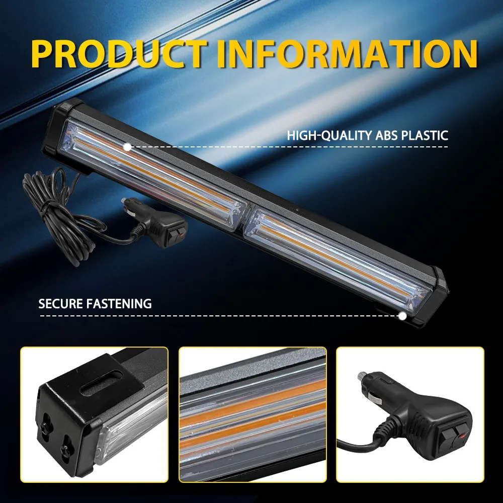 פנסי חרום צ'קלקה לד לרכבי בטחון ושטח בצבע כתום עם 10 צורות הבהובים 30ס"מ, 12-24V נגד מים – תמונה 3