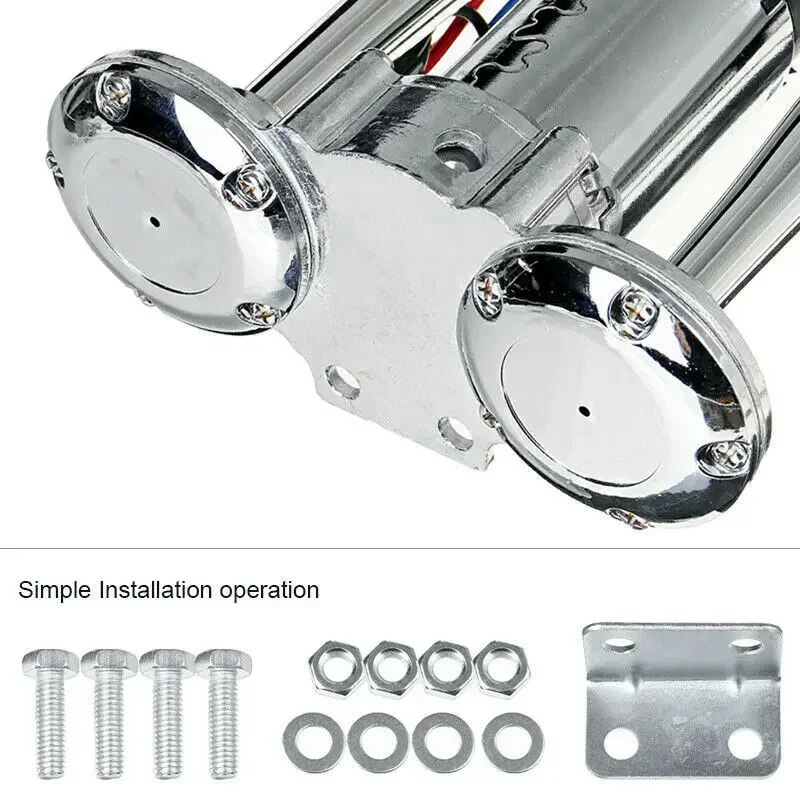 צופר אוויר כפול למשאיות וסירות עוצמתי ועמיד למים, 600 דציבלים, 12Vבכסף או שחור – תמונה 6